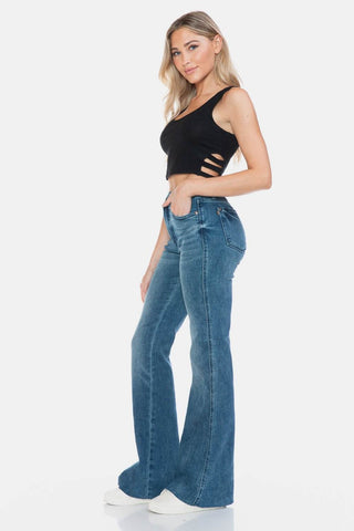 Judy Blue Full Size Tummy Control Cut Hem Flare Jeans - Just Believe Boutique