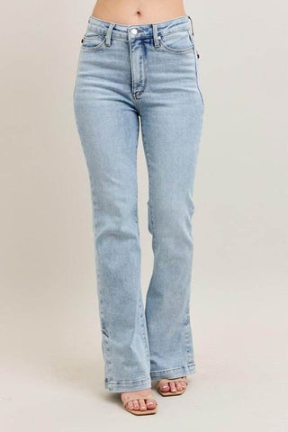 Judy Blue Full Size Tummy Control Vintage Wash Side Slit Slim Boot Jeans Plus Size - Just Believe Boutique