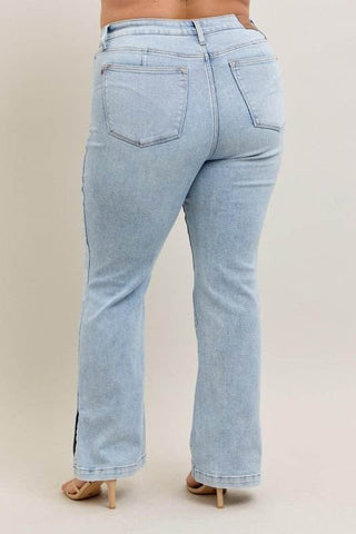Judy Blue Full Size Tummy Control Vintage Wash Side Slit Slim Boot Jeans Plus Size - Just Believe Boutique