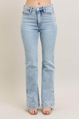 Judy Blue Full Size Tummy Control Vintage Wash Side Slit Slim Boot Jeans Plus Size - Just Believe Boutique
