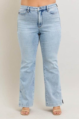 Judy Blue Full Size Tummy Control Vintage Wash Side Slit Slim Boot Jeans Plus Size - Just Believe Boutique