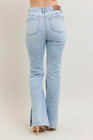 Judy Blue Full Size Tummy Control Vintage Wash Side Slit Slim Boot Jeans Plus Size - Just Believe Boutique