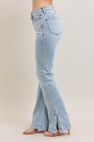 Judy Blue Full Size Tummy Control Vintage Wash Side Slit Slim Boot Jeans Plus Size - Just Believe Boutique