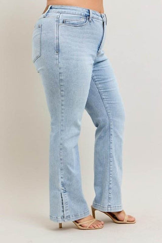 Judy Blue Full Size Tummy Control Vintage Wash Side Slit Slim Boot Jeans Plus Size - Just Believe Boutique