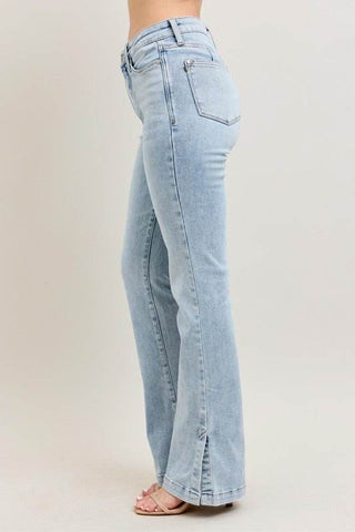 Judy Blue Full Size Tummy Control Vintage Wash Side Slit Slim Boot Jeans Plus Size - Just Believe Boutique