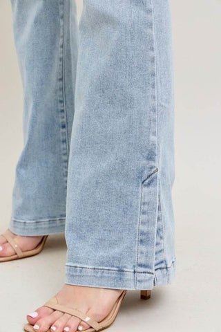 Judy Blue Full Size Tummy Control Vintage Wash Side Slit Slim Boot Jeans Plus Size - Just Believe Boutique