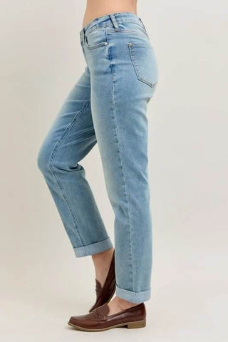 Judy Blue Full Size V-Front Cuff Boyfriend Jeans Plus Size - Just Believe Boutique