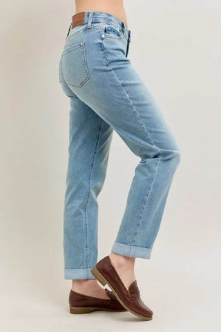 Judy Blue Full Size V-Front Cuff Boyfriend Jeans Plus Size - Just Believe Boutique