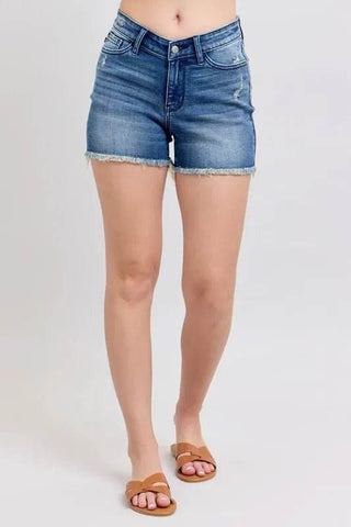 Judy Blue Full Size V-Front Denim Shorts with Shield Pockets Plus Size - Just Believe Boutique