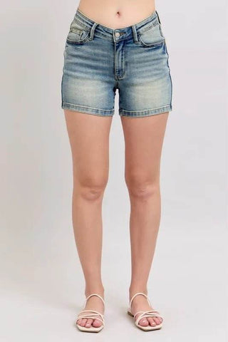 Judy Blue Full Size V-Front Vintage Wash Shorts Plus Size - Just Believe Boutique
