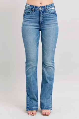 Judy Blue HW Tummy Control Vintage Wash Side Slit Slim Boot Jeans - Just Believe Boutique