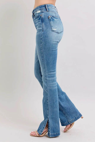 Judy Blue HW Tummy Control Vintage Wash Side Slit Slim Boot Jeans - Just Believe Boutique