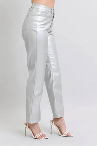 JUDY BLUE METALLIC SILVER FAUX LEATHER - Just Believe Boutique