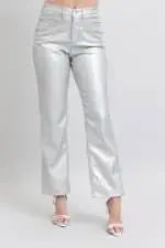 JUDY BLUE METALLIC SILVER FAUX LEATHER - Just Believe Boutique