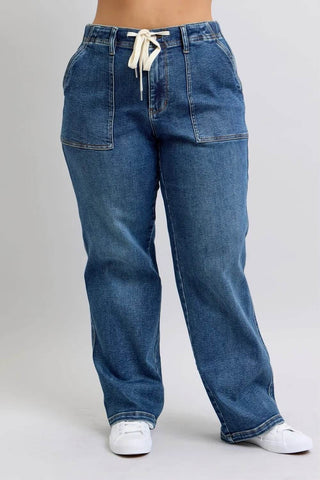 Judy Blue Plus Size High Waist Drawstring Wide Leg Jeans - Just Believe Boutique