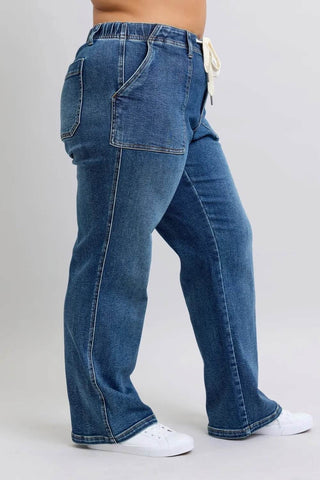 Judy Blue Plus Size High Waist Drawstring Wide Leg Jeans - Just Believe Boutique