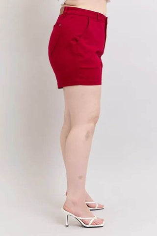 Judy Blue Plus Size High Waist Tummy Control Garment Dyed Heart Shaped Denim Shorts - Just Believe Boutique