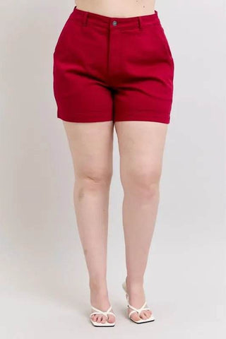 Judy Blue Plus Size High Waist Tummy Control Garment Dyed Heart Shaped Denim Shorts - Just Believe Boutique