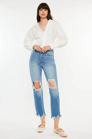 Kancan Distressed Frayed Hem Cropped Jeans - Just Believe Boutique