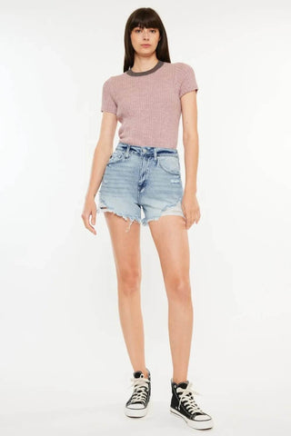 Kancan Distressed High Waist Denim Shorts with Pockets - Just Believe Boutique