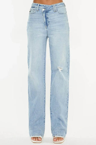 Kancan Distressed High Waist Straight Jeans - Just Believe Boutique