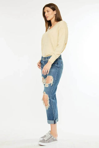 Kancan Distressed Mid Rise True Boyfriend Jeans - Just Believe Boutique