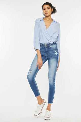 Kancan Distressed Raw Hem High Waist Jeans - Just Believe Boutique