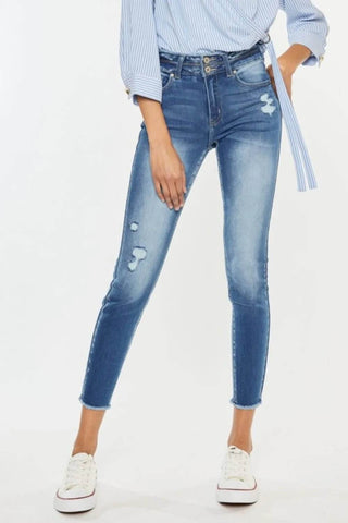 Kancan Distressed Raw Hem High Waist Jeans - Just Believe Boutique