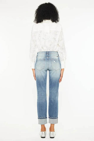 Kancan High Rise Distressed Boyfriend Fit Jeans - Just Believe Boutique