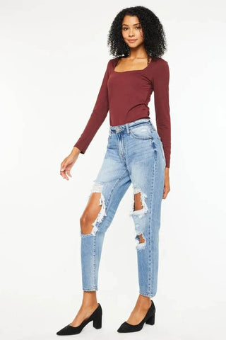 Kancan High Rise Distressed Boyfriend Jeans - Just Believe Boutique