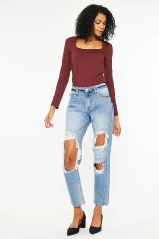 Kancan High Rise Distressed Boyfriend Jeans - Just Believe Boutique