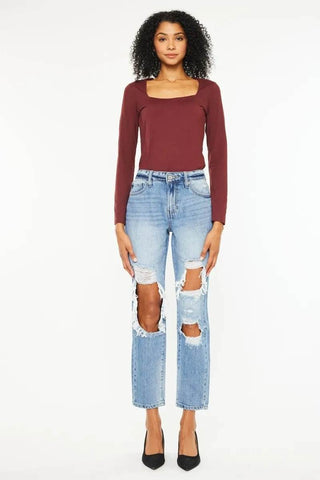 Kancan High Rise Distressed Boyfriend Jeans - Just Believe Boutique