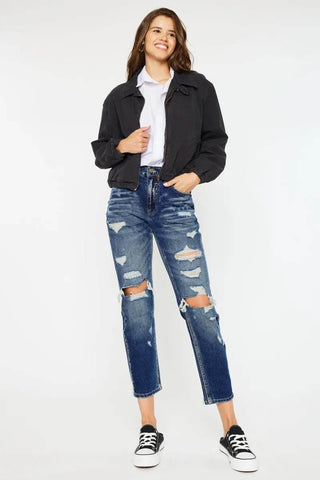 Kancan High Rise Distressed Mom Fit Jeans - Just Believe Boutique