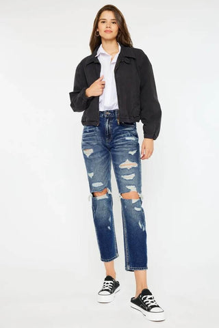 Kancan High Rise Distressed Mom Fit Jeans - Just Believe Boutique