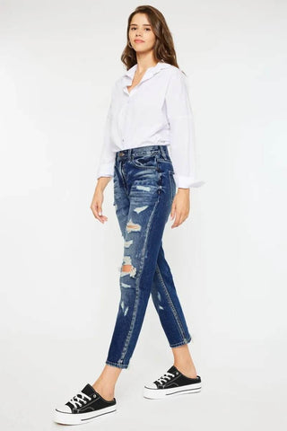 Kancan High Rise Distressed Mom Fit Jeans - Just Believe Boutique