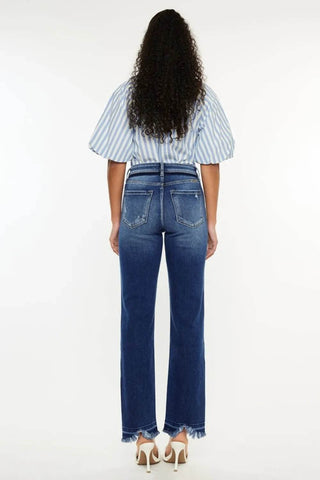 Kancan High Rise Distressed Slim Straight Jeans - Just Believe Boutique