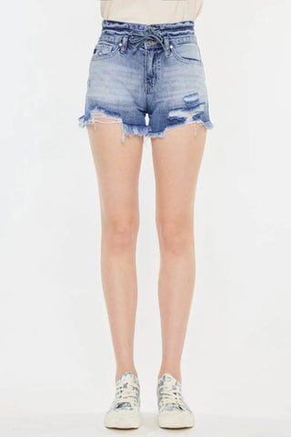 Kancan High Rise Frayed Hem Denim Shorts - Just Believe Boutique