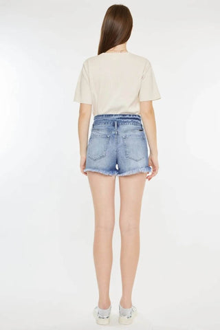 Kancan High Rise Frayed Hem Denim Shorts - Just Believe Boutique