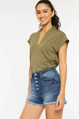 Kancan High Rise Frayed Hem Denim Shorts - Just Believe Boutique