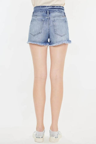 Kancan High Rise Frayed Hem Denim Shorts - Just Believe Boutique