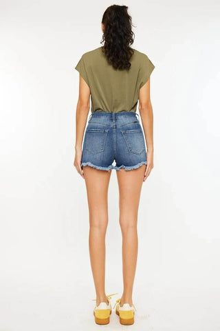 Kancan High Rise Frayed Hem Denim Shorts - Just Believe Boutique