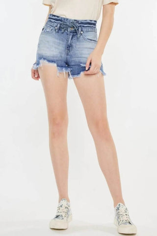 Kancan High Rise Frayed Hem Denim Shorts - Just Believe Boutique