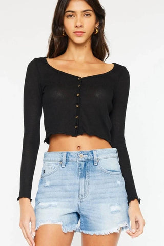 Kancan High Waist Frayed Denim Shorts - Just Believe Boutique