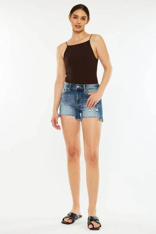 Kancan High Waist Raw Hem Denim Shorts - Just Believe Boutique
