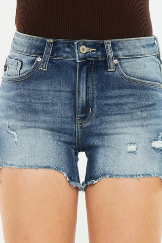 Kancan High Waist Raw Hem Denim Shorts - Just Believe Boutique
