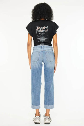 Kancan Mid Rise Distressed Boyfriend Fit Jeans - Just Believe Boutique
