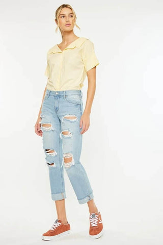 Kancan Mid Rise Distressed Boyfriend Jeans - Just Believe Boutique