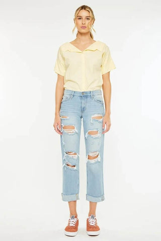 Kancan Mid Rise Distressed Boyfriend Jeans - Just Believe Boutique