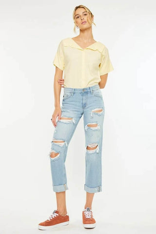 Kancan Mid Rise Distressed Boyfriend Jeans - Just Believe Boutique