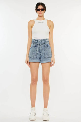 Kancan Ultra High Rise Paperbag Denim Shorts - Just Believe Boutique